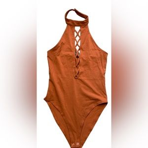 Forever21 Small burnt Orange halter bodysuit with snaps
